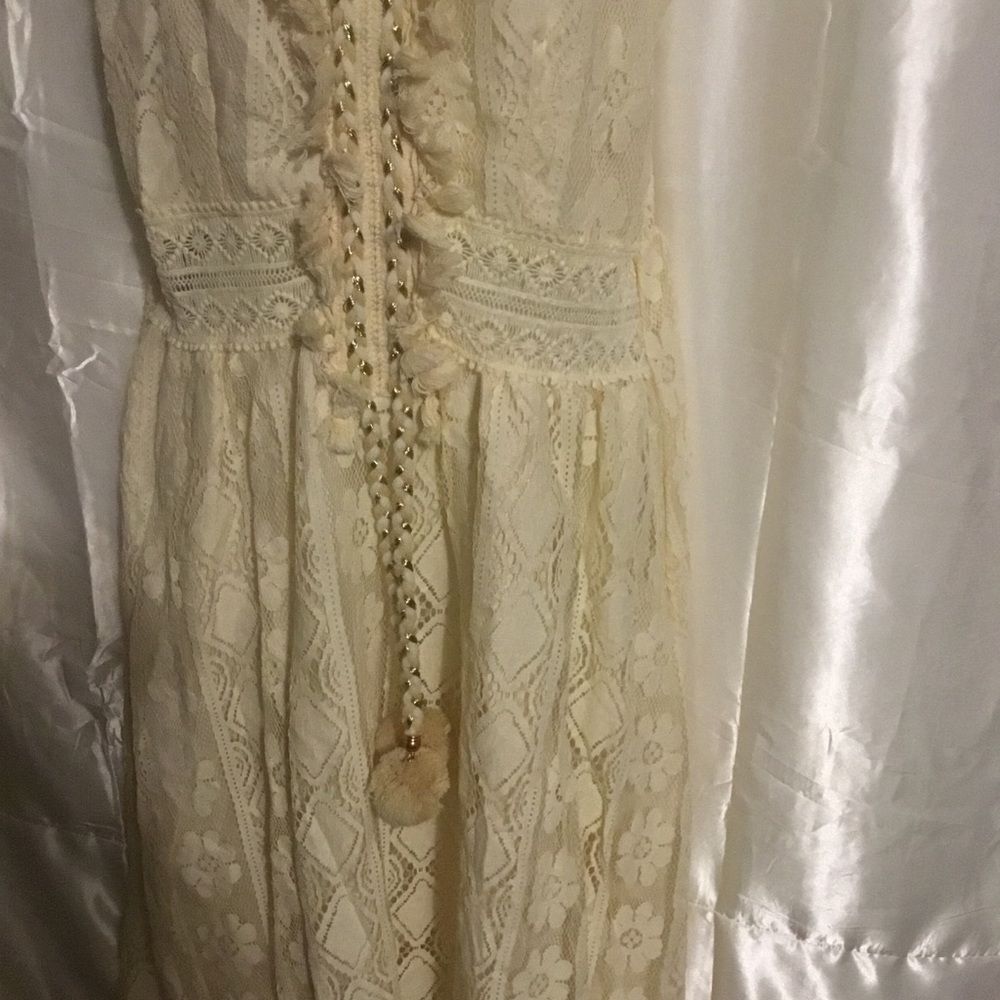 Women's Lace Hollow Out Tassel Trim V Neck Bohemian Maxi Dress XXXL - Picture 11 of 15